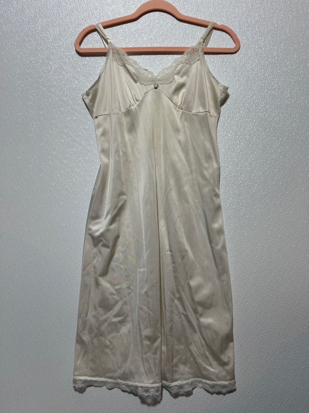 5/$25 Montgomery Ward Cream Satin Lace-Trim Slip